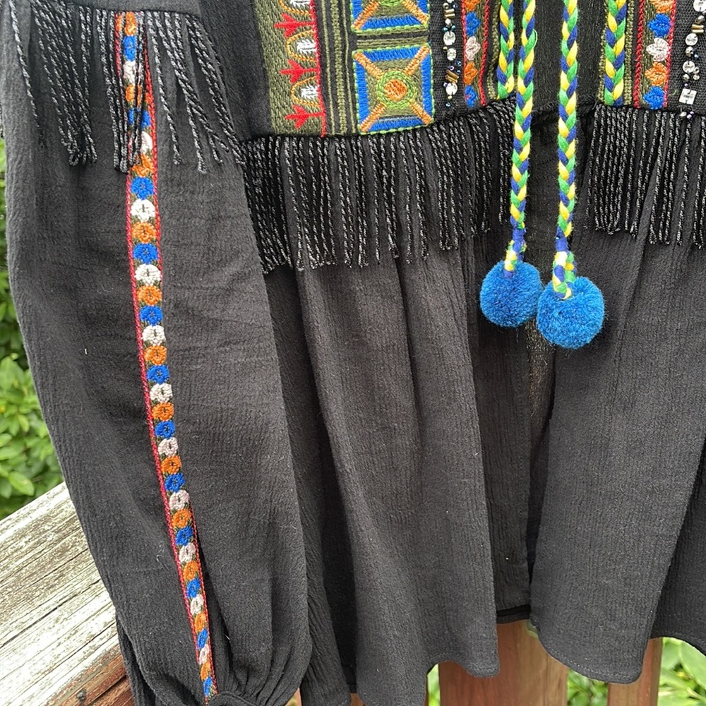 Anthropologie Dor Dor Couture Embroidered Beaded Rhinestone Fringe Shacket Top - Picture 7 of 16